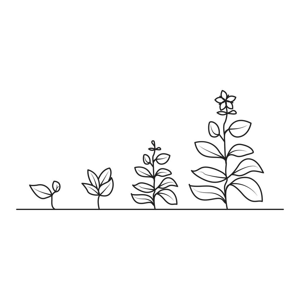 Continuous single line art of tree plant growth process illustration outline vector art.