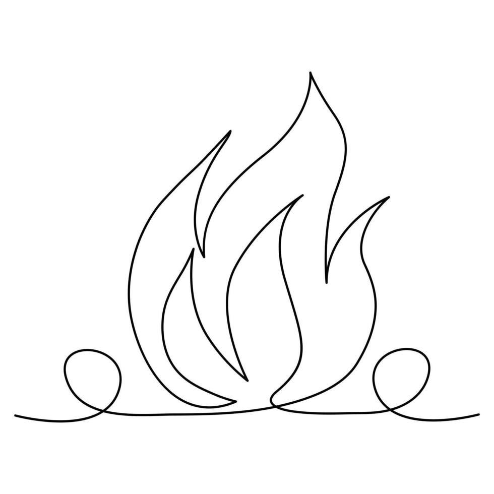 Continuous one line drawing of bonfire single line art vector illustration and Editable stroke.