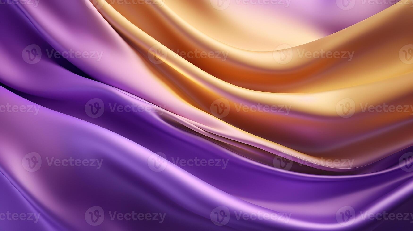 AI generated Abstract Background with 3D Wave Bright Silk Fabric. Gradient Combination Purple and Gold Colors photo