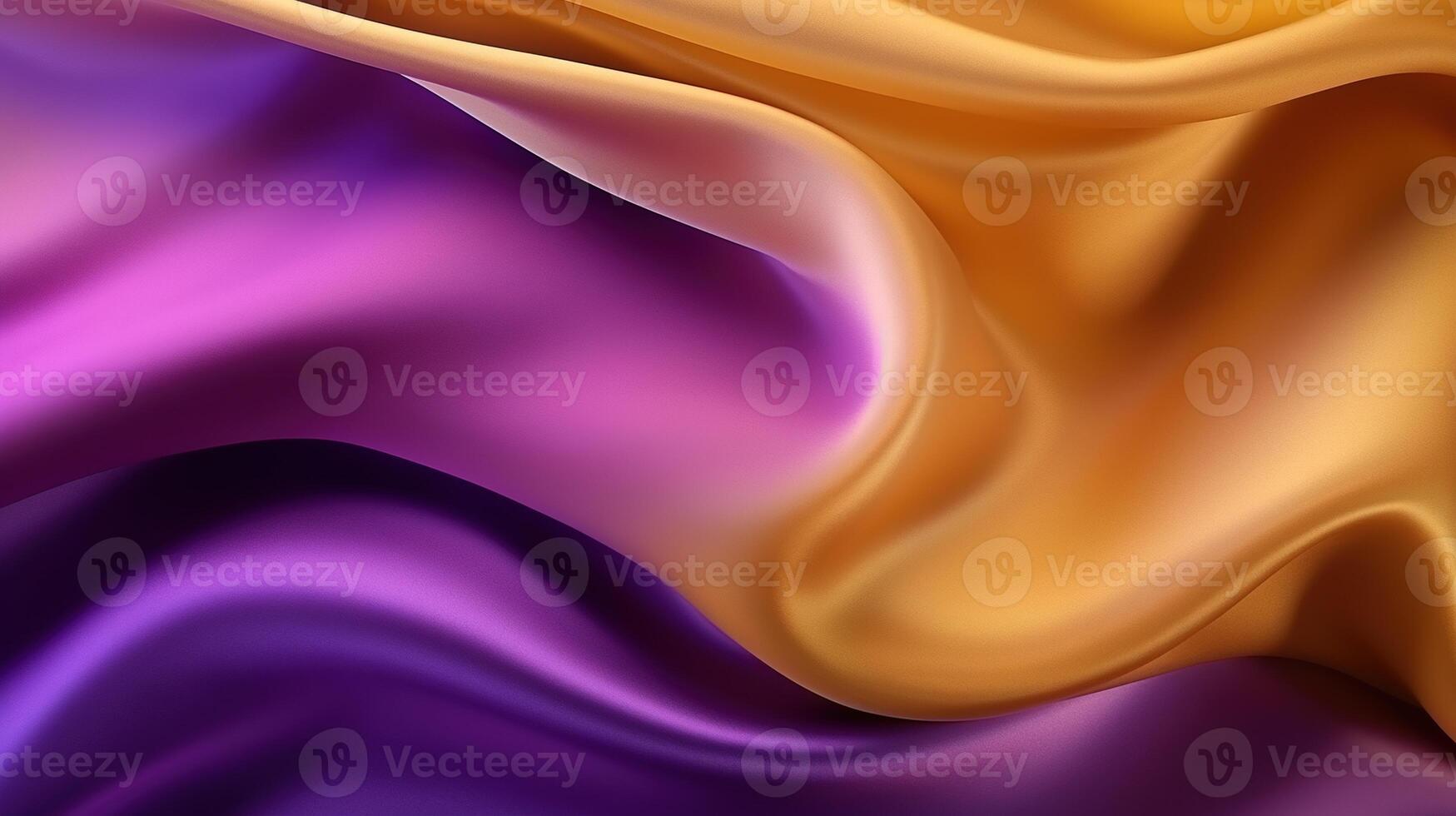 AI generated Abstract Background with 3D Wave Bright Silk Fabric. Gradient Combination Purple and Gold Colors photo