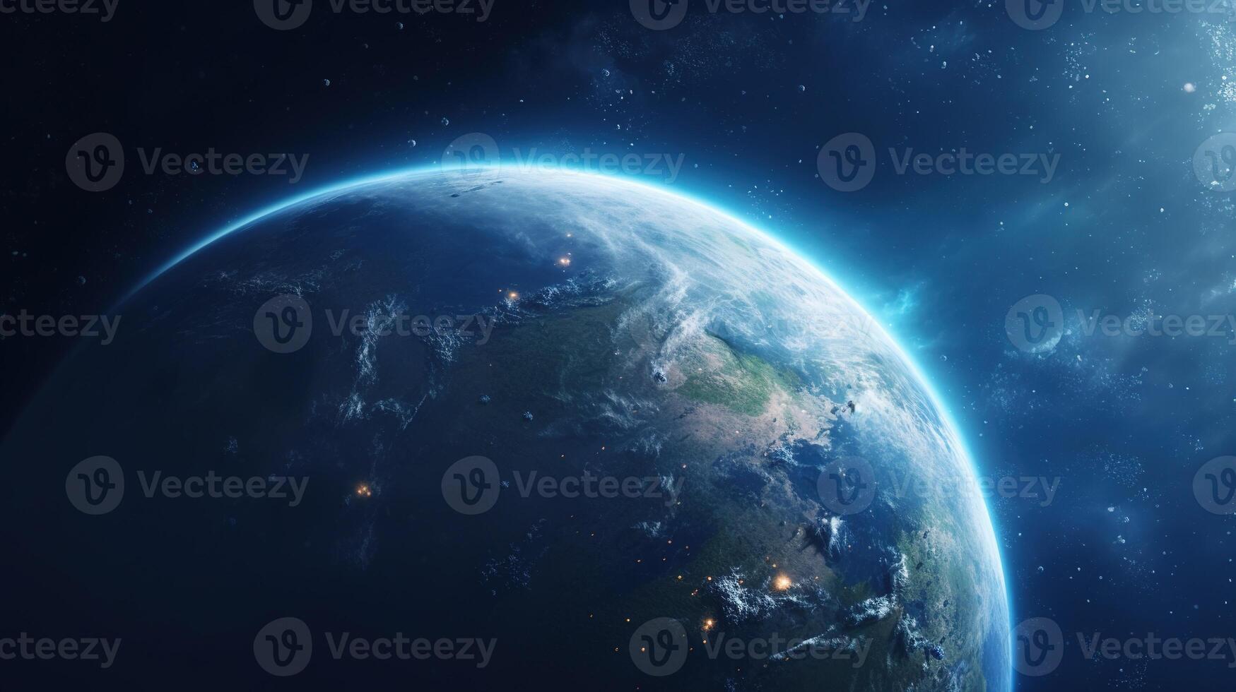 AI generated Earth Planet in Space. Celestial, Cosmic, Solar System, Astronomy, Universe, Galactic, Planetary photo