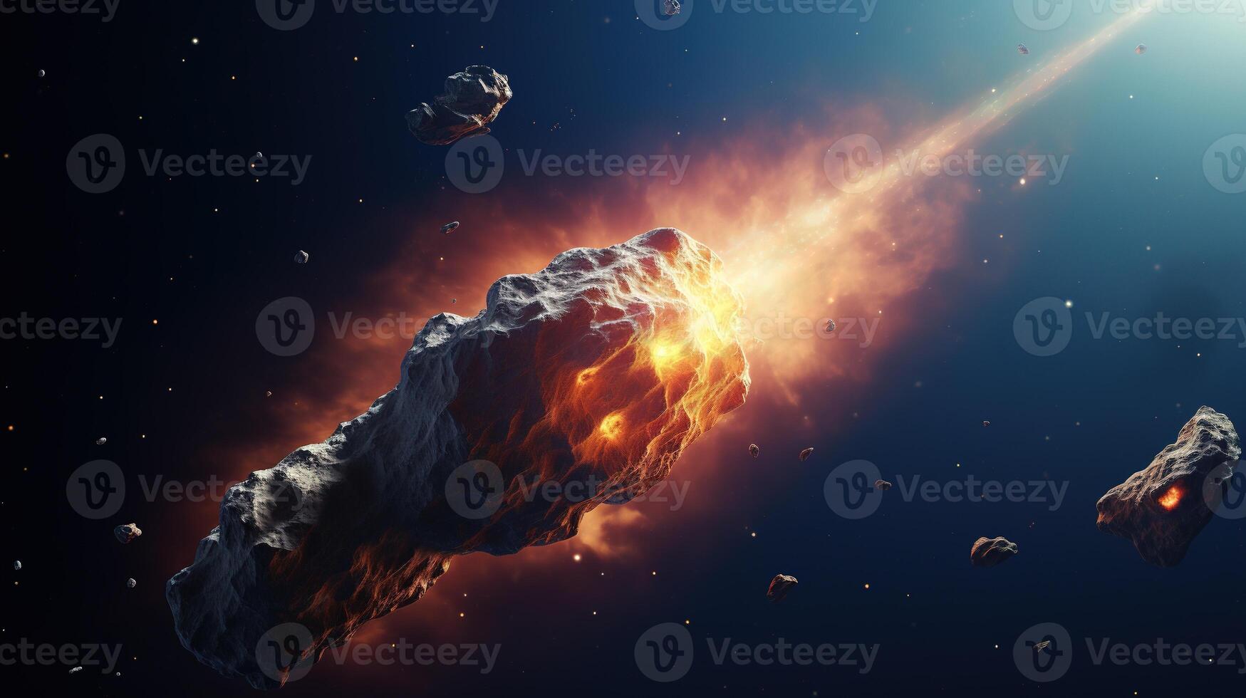 AI generated Meteor in Space. Celestial, Cosmic, Astronomy, Interstellar, Meteorid, Astral photo