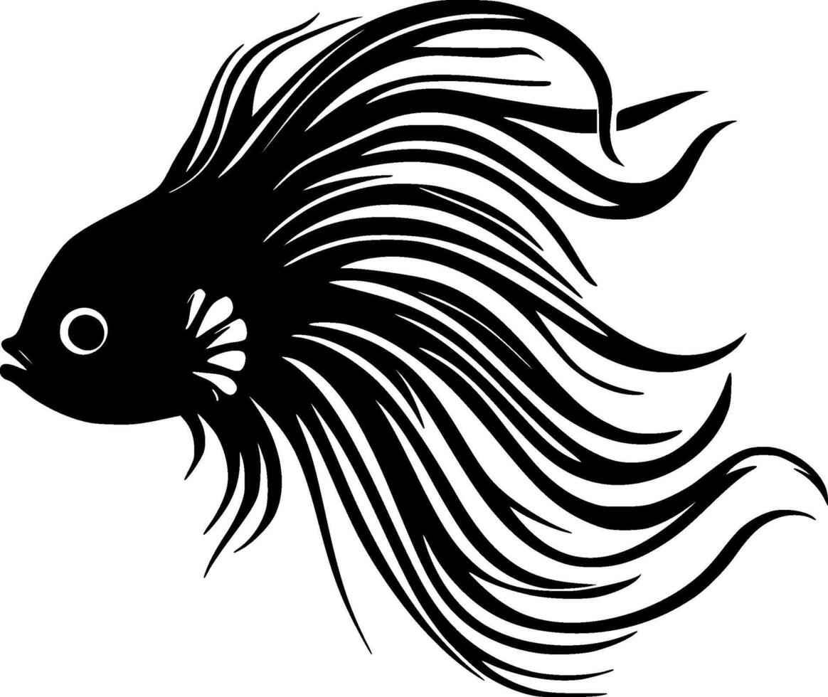 Betta pescado - negro y blanco aislado icono - vector ilustración