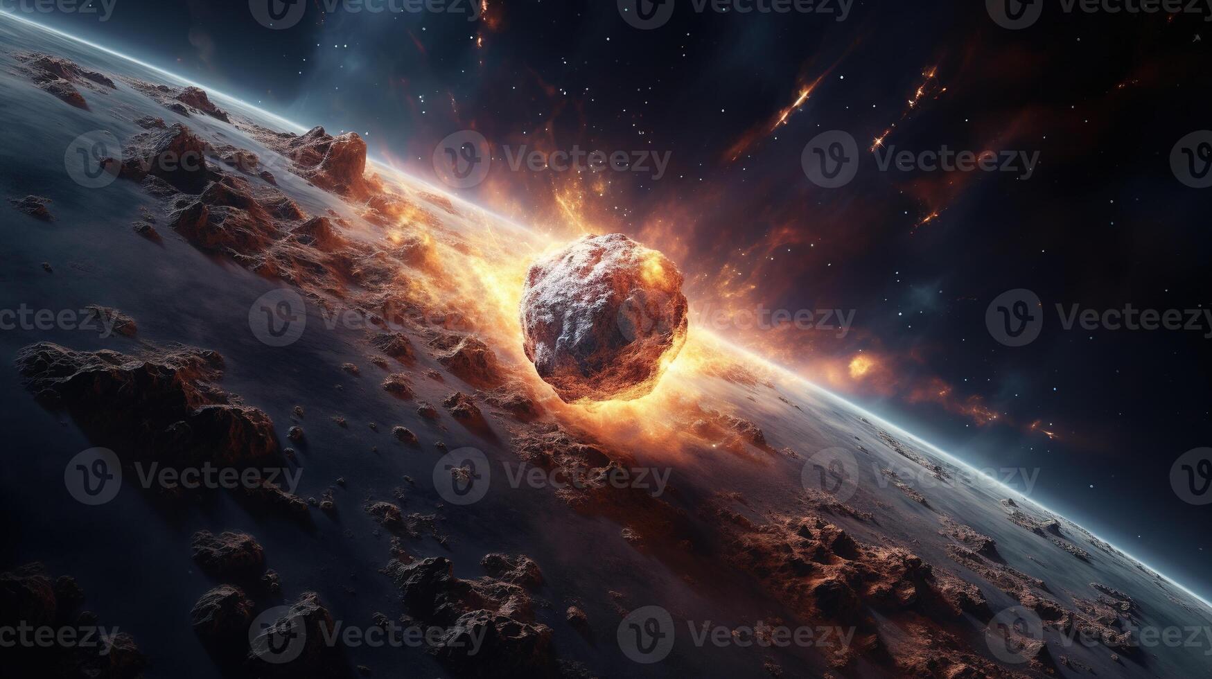 AI generated Meteor in Space. Celestial, Cosmic, Astronomy, Interstellar, Meteorid, Astral photo