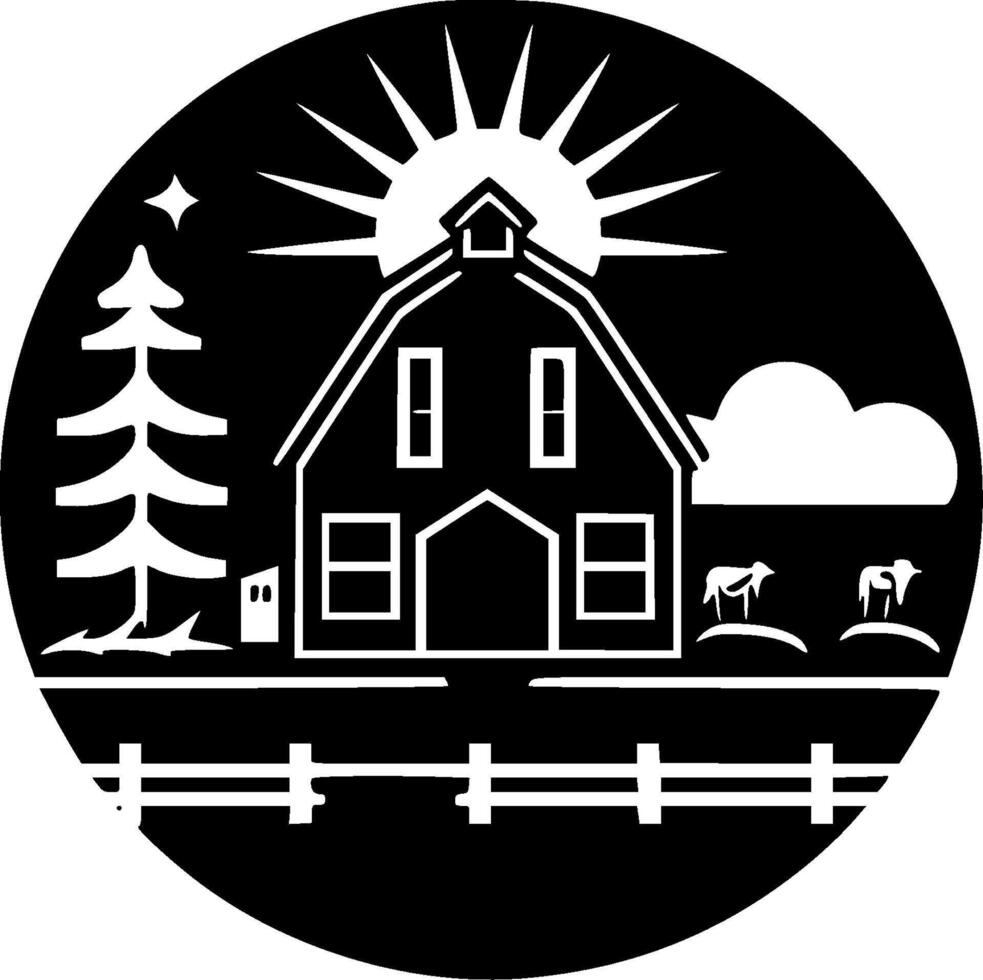 Farm, Black and White Vector illustration