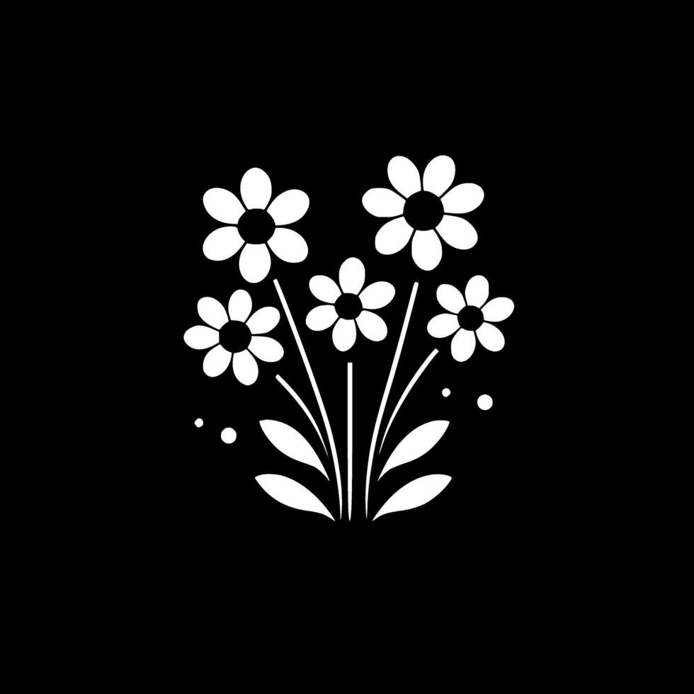 Flowers - Black and White Isolated Icon - Vector illustration