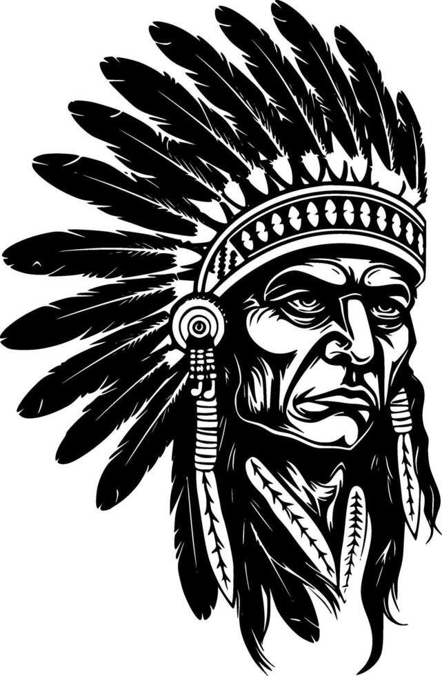 Indian Chief - Black and White Isolated Icon - Vector illustration