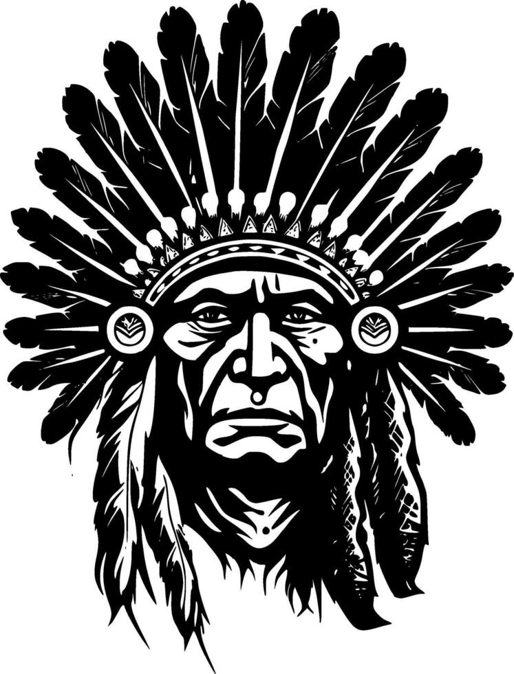 Indian Chief - Black and White Isolated Icon - Vector illustration