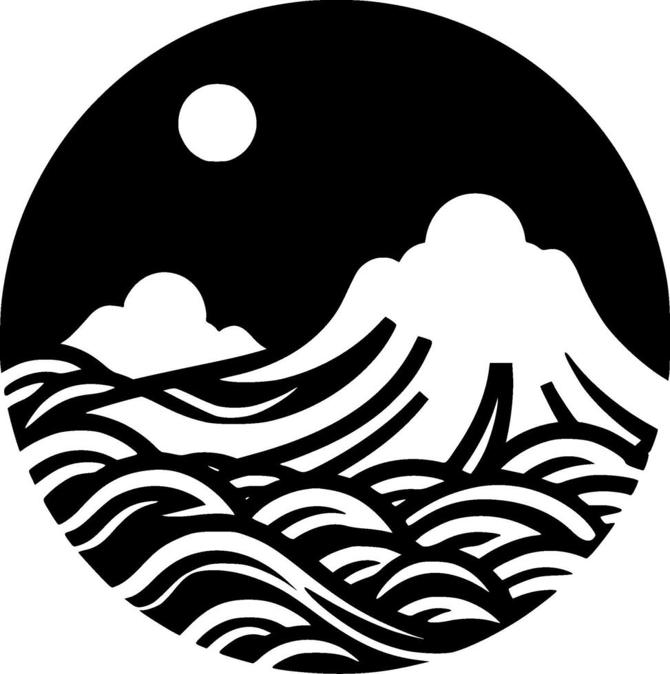 Ocean, Black and White Vector illustration