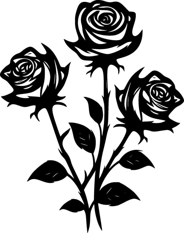 rosas - negro y blanco aislado icono - vector ilustración