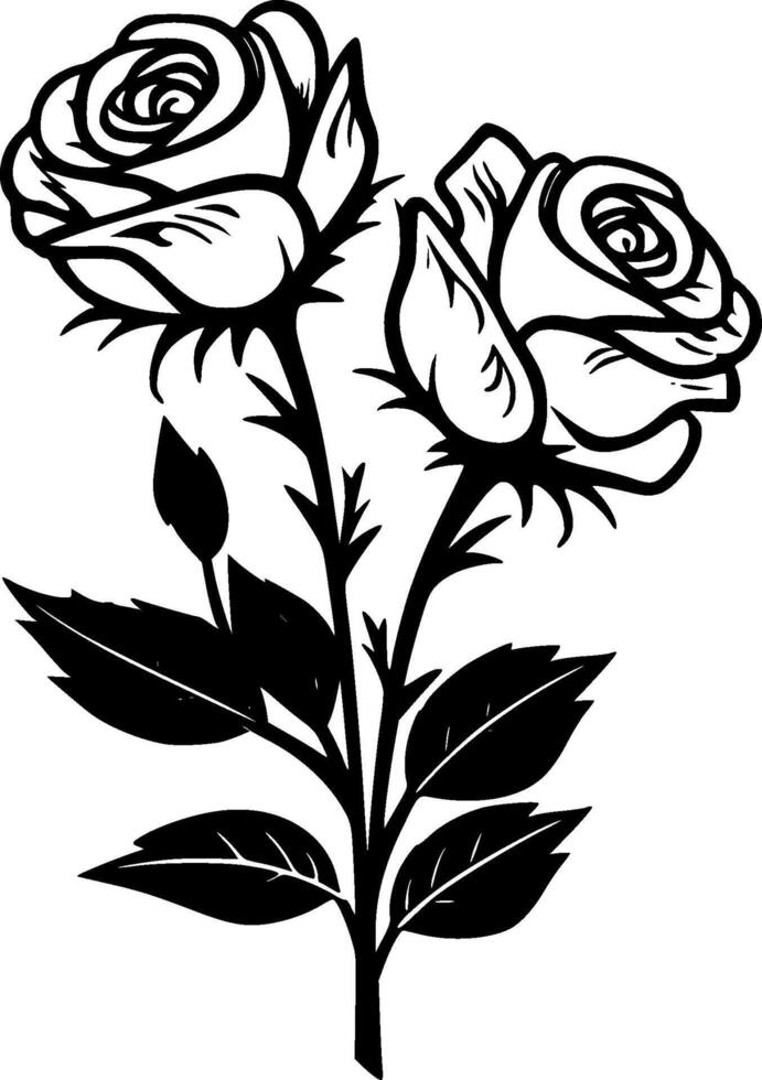 rosas - negro y blanco aislado icono - vector ilustración