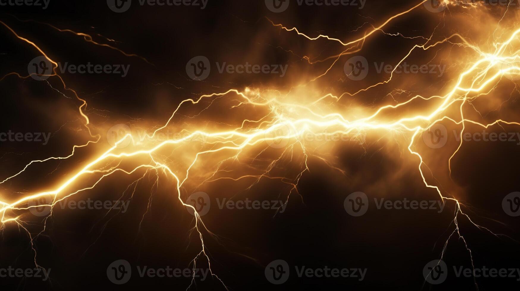 AI generated Gold Flash of Lightning on Dark Background. Electric, Energy, Storm, Power, Thunder photo