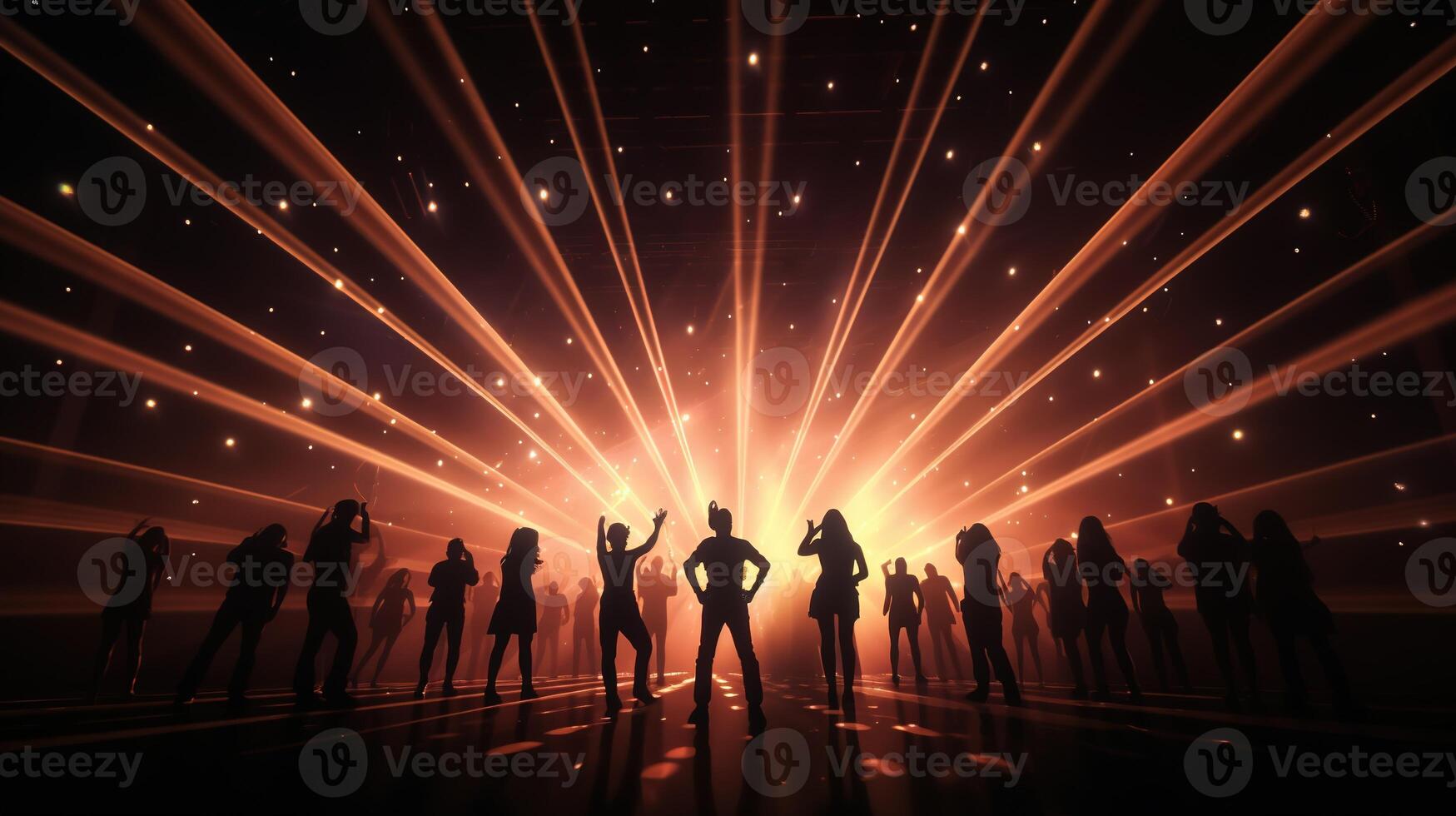 AI generated Silhouette of People Dancing on A Dance Floor with Spotlights. Party, Celebration, Crowd, Event photo