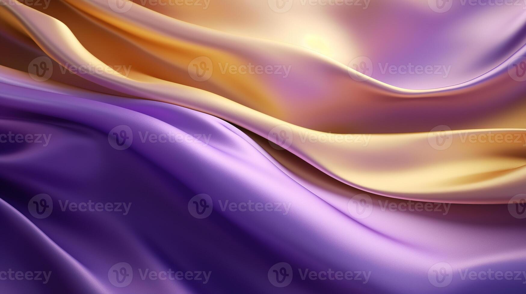 AI generated Abstract Background with 3D Wave Bright Silk Fabric. Gradient Combination Purple and Gold Colors photo