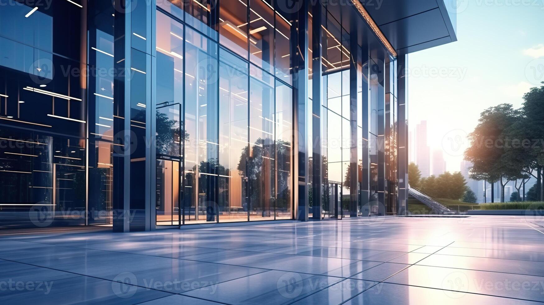 ai generado entrada de moderno oficina edificio. arquitectura, entrada, contemporáneo, corporativo, negocio foto