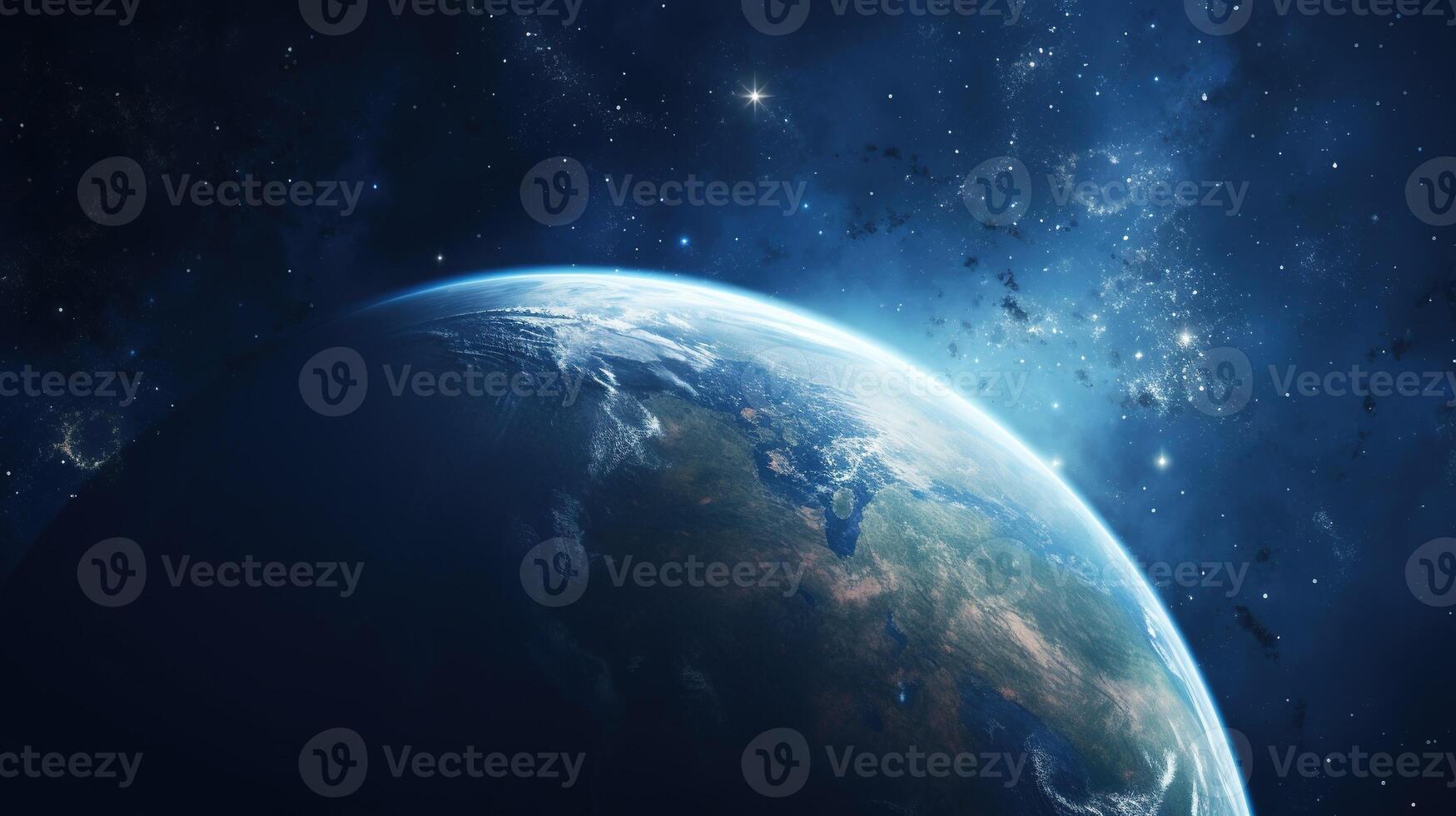 AI generated Earth Planet in Space. Celestial, Cosmic, Solar System, Astronomy, Universe, Galactic, Planetary photo