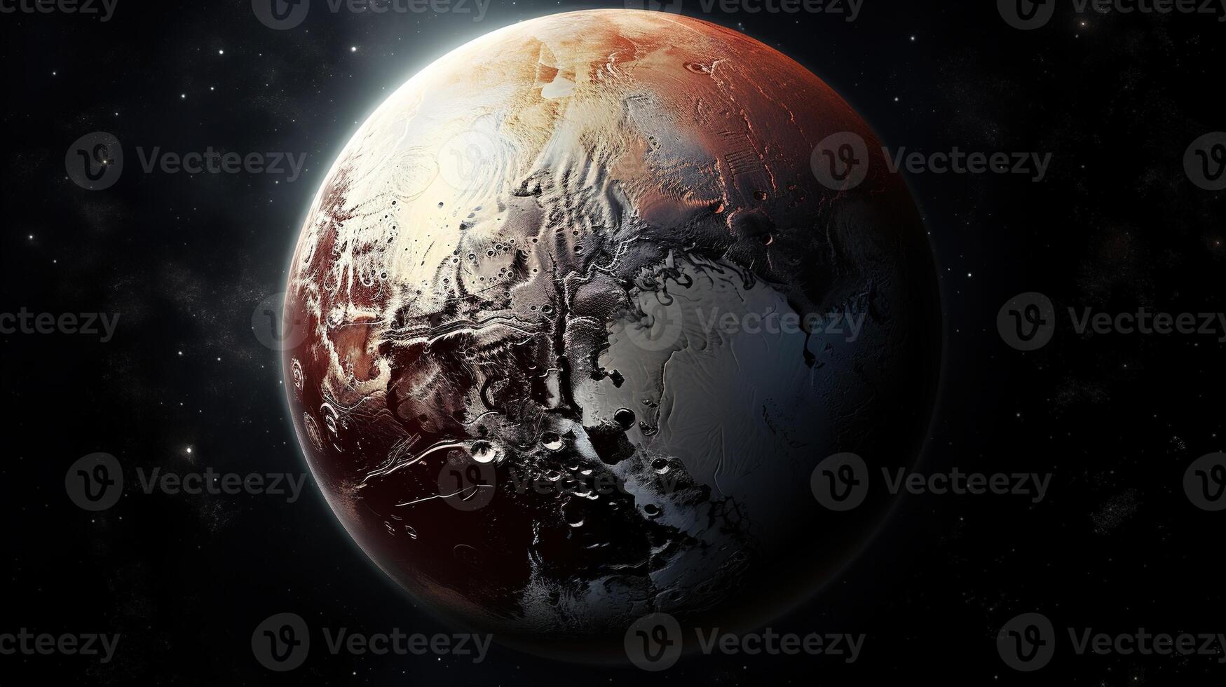 AI generated Pluto Planet in Space. Celestial, Cosmic, Solar System, Astronomy, Universe, Galactic, Planetary photo