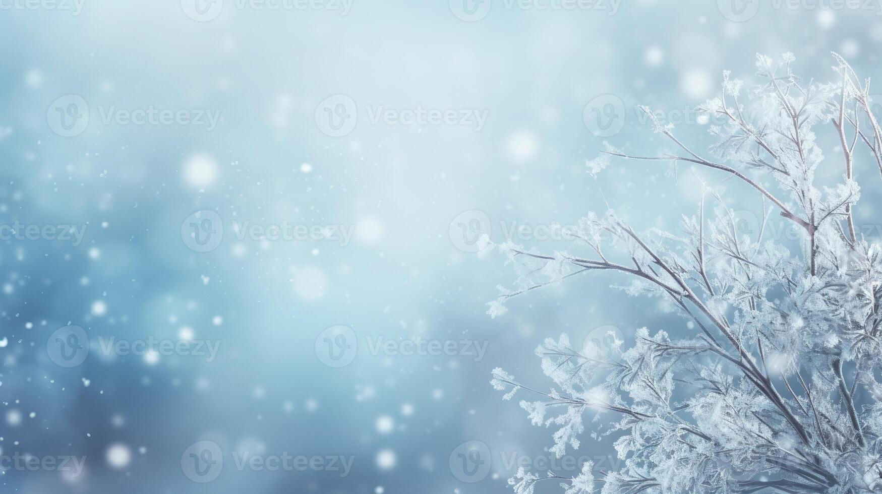 AI generated Winter Background with Copy Space. Winter, Snow, Snowflakes, Snowflake, Ice, Frozen, Decorations photo