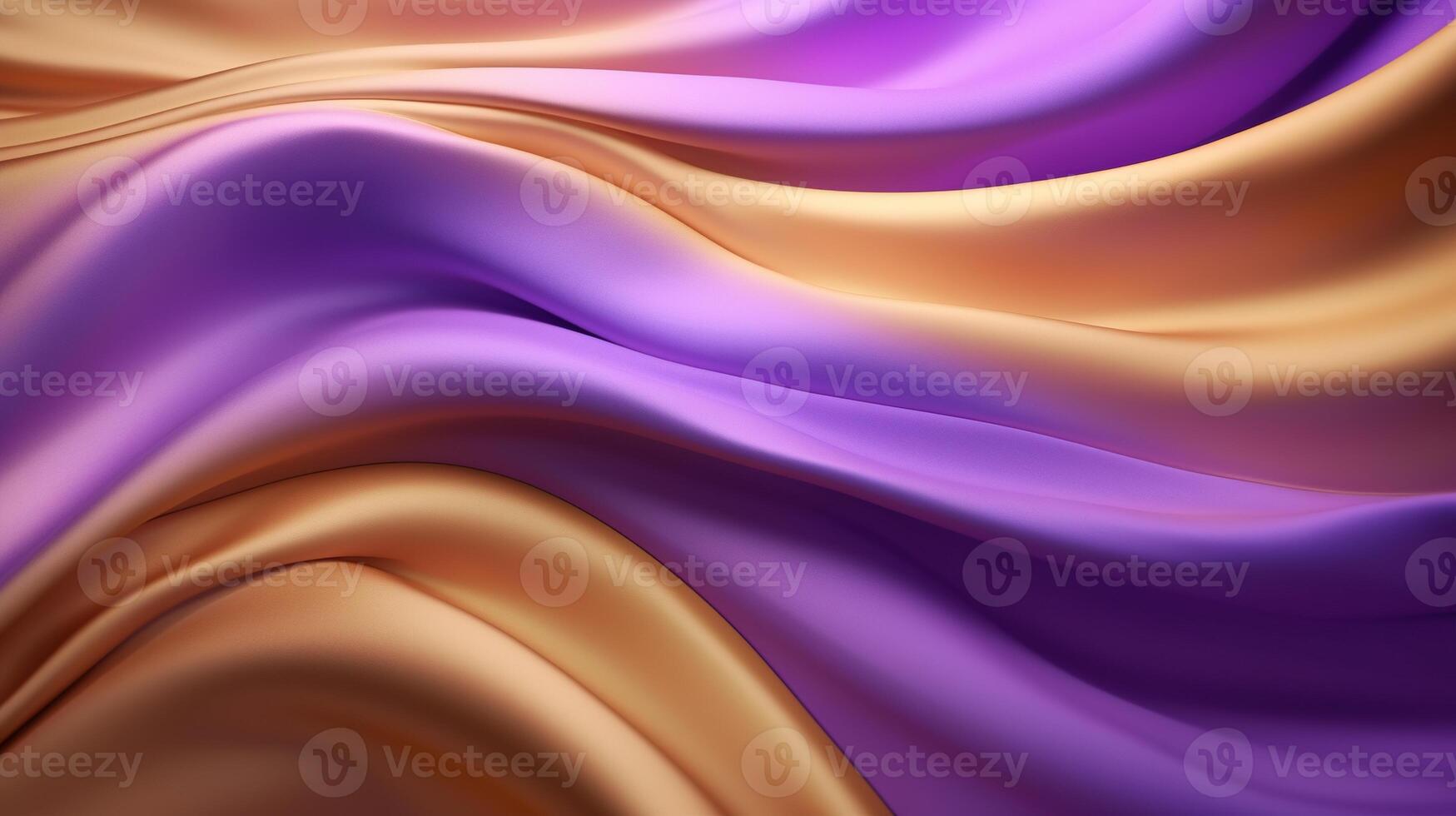 AI generated Abstract Background with 3D Wave Bright Silk Fabric. Gradient Combination Purple and Gold Colors photo