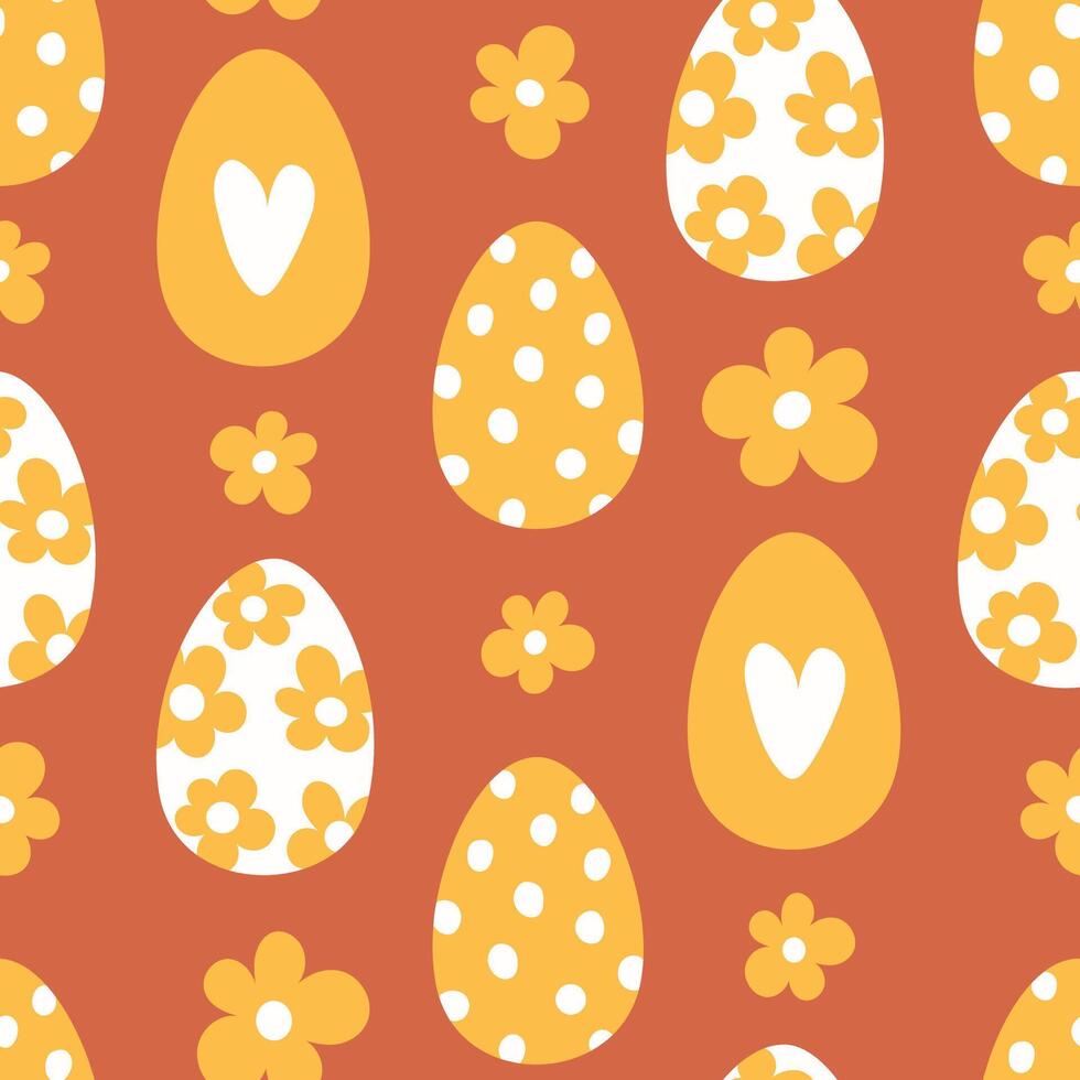 Seamless pattern of flowers and easter eggs in cartoon style vector