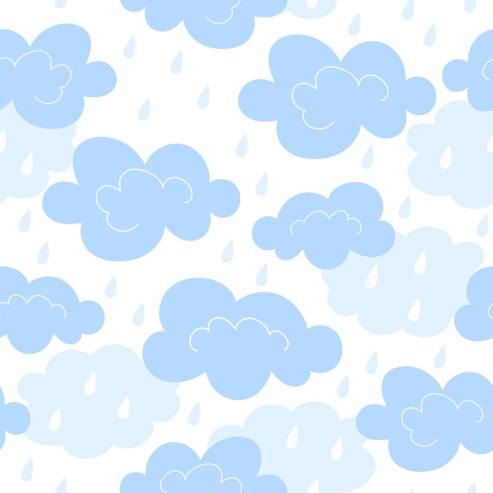 Seamless pattern with clouds and raindrops in cartoon style vector