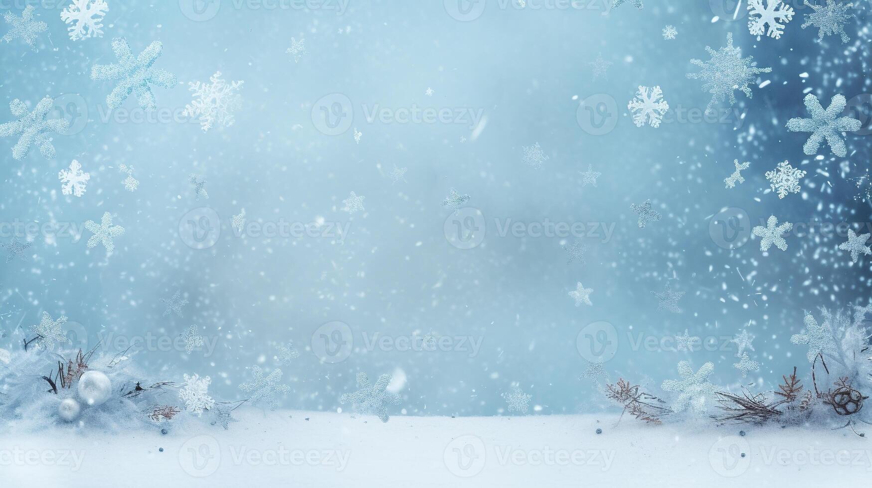 AI generated Winter Background with Copy Space. Winter, Snow, Snowflakes, Snowflake, Ice, Frozen, Decorations photo