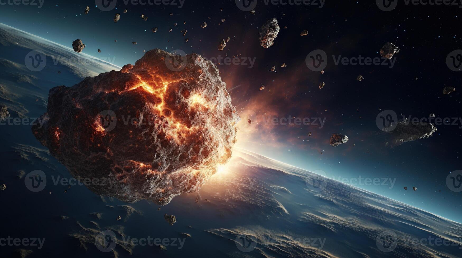 AI generated Meteor in Space. Celestial, Cosmic, Astronomy, Interstellar, Meteorid, Astral photo