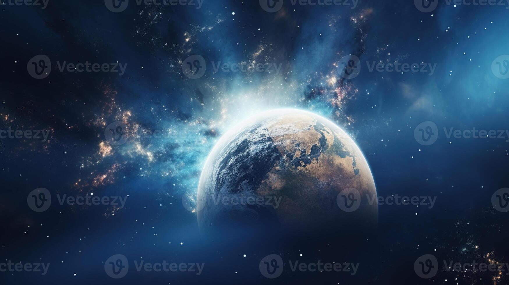 AI generated Earth Planet in Space. Celestial, Cosmic, Solar System, Astronomy, Universe, Galactic, Planetary photo