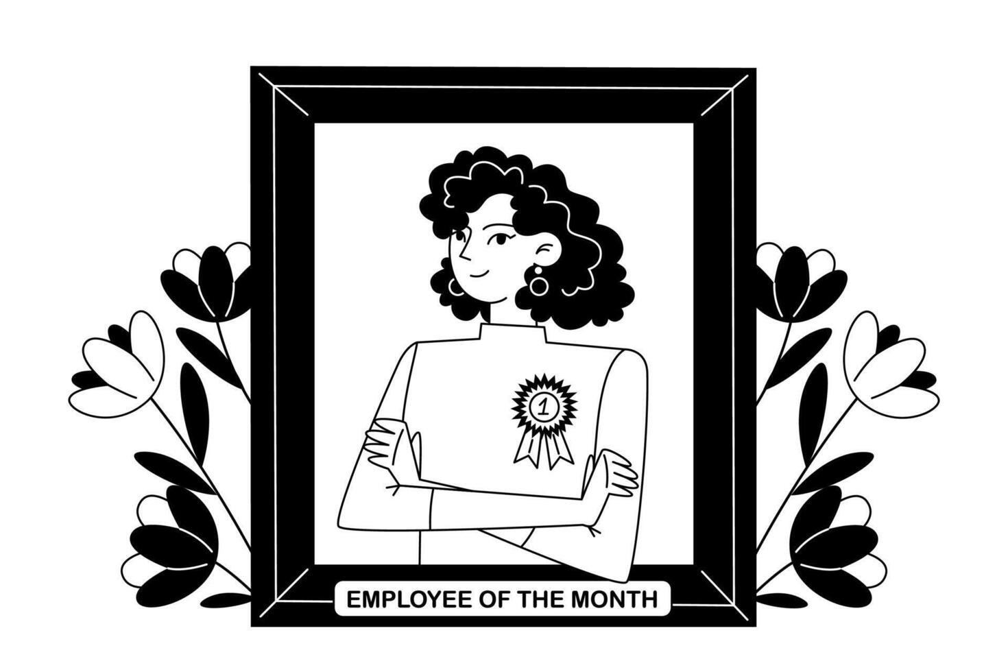 The best employee of the month, black and white illustration vector