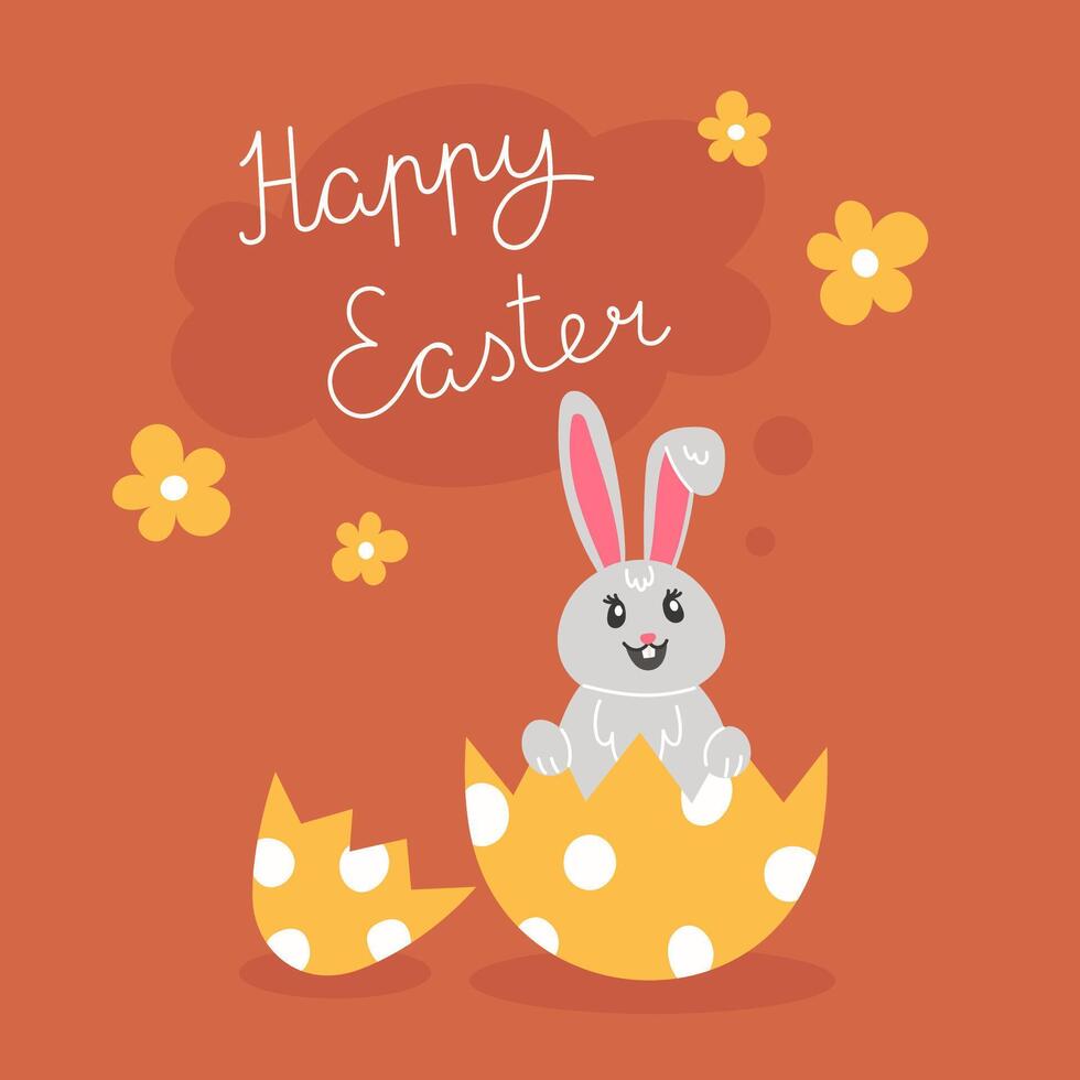 Easter illustration with rabbit and painted eggs for the holiday in cartoon style vector