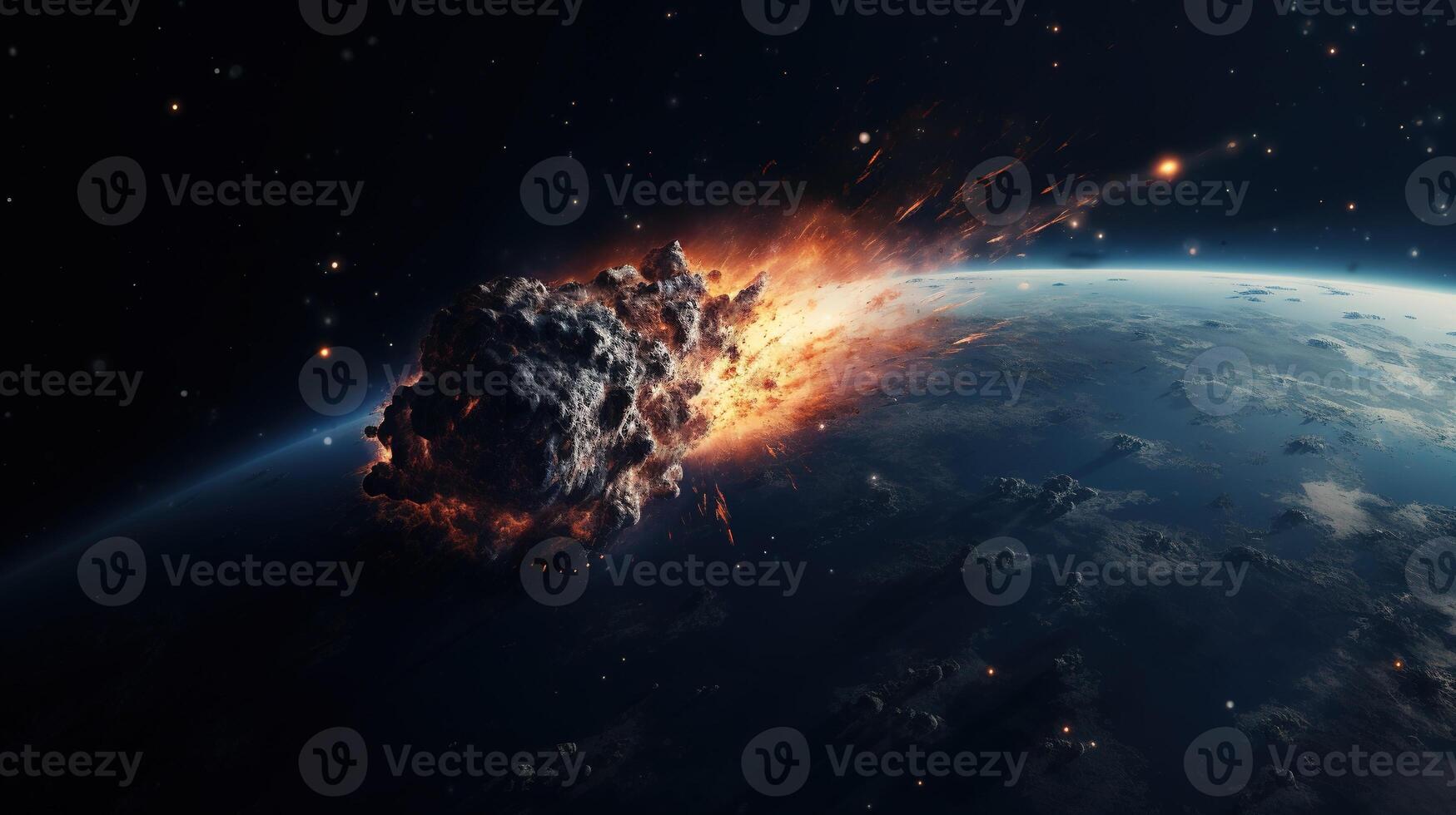 AI generated Meteor in Space. Celestial, Cosmic, Astronomy, Interstellar, Meteorid, Astral photo