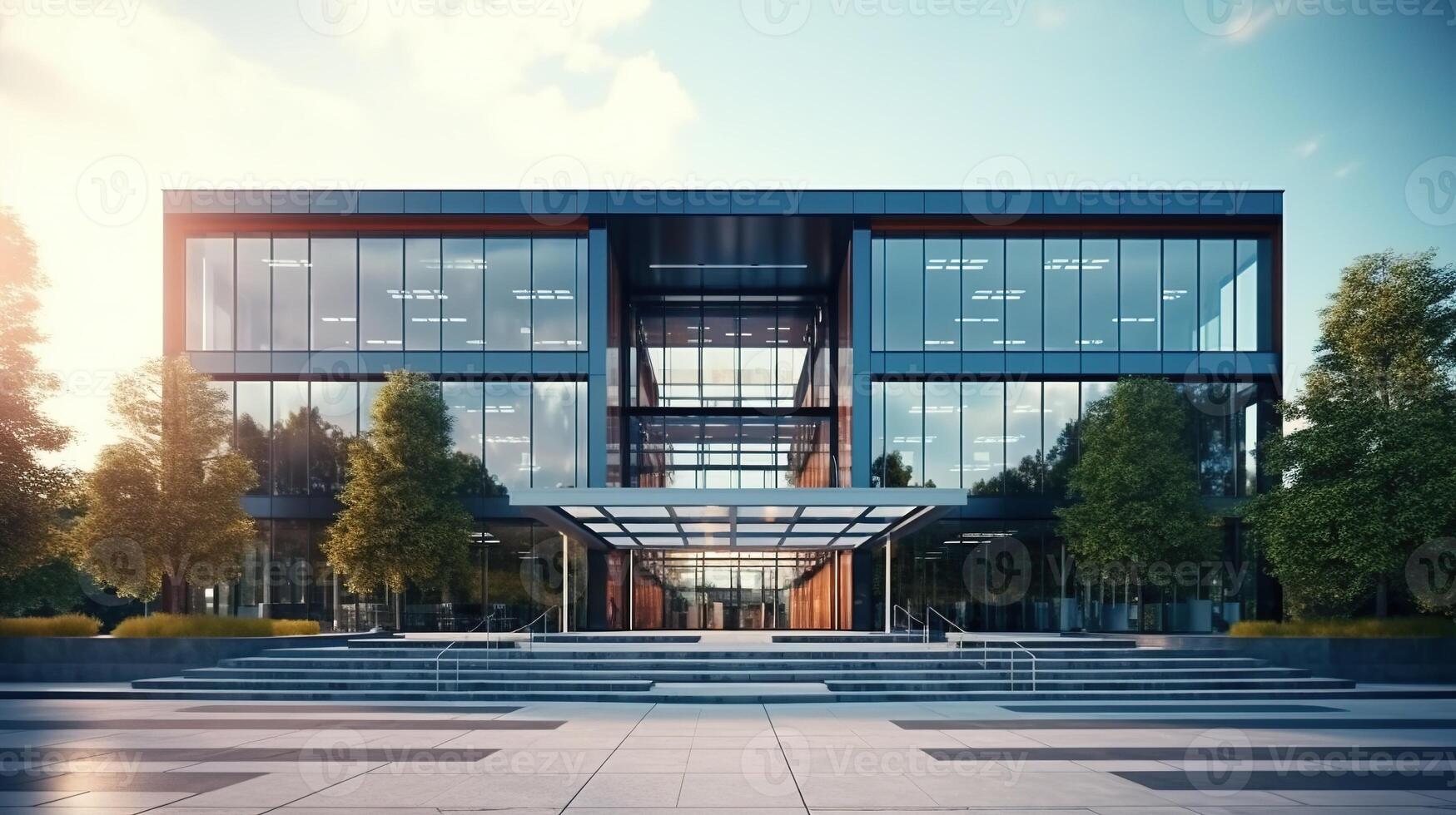 AI generated Entry of Modern Office Building. Architecture, Entrance, Contemporary, Corporate, Business photo