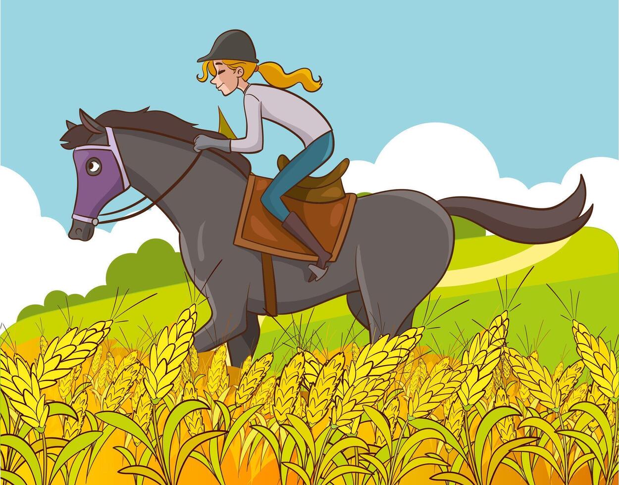 vector ilustración de ecuestre deporte formación lado de caballo paseo.persona montando caballos