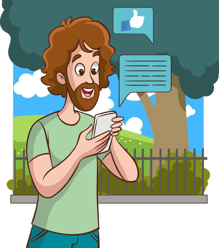 person reading message on mobile phone.people with mobile phone, using social media and chatting online.cartoon vector illustration.