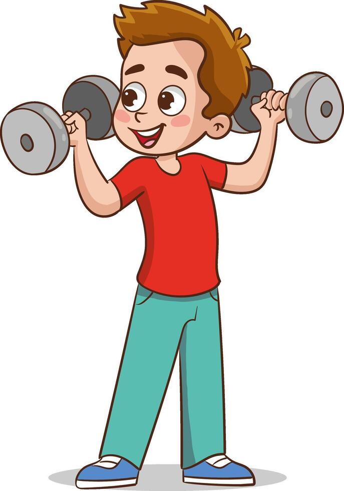 vector illustration of a Kid Boy Exercising with Dumbbells