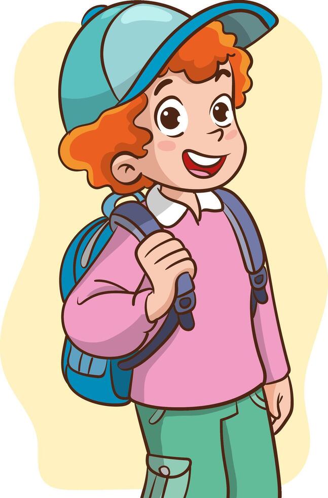 vector ilustración de pequeño estudiante chico vistiendo mochila
