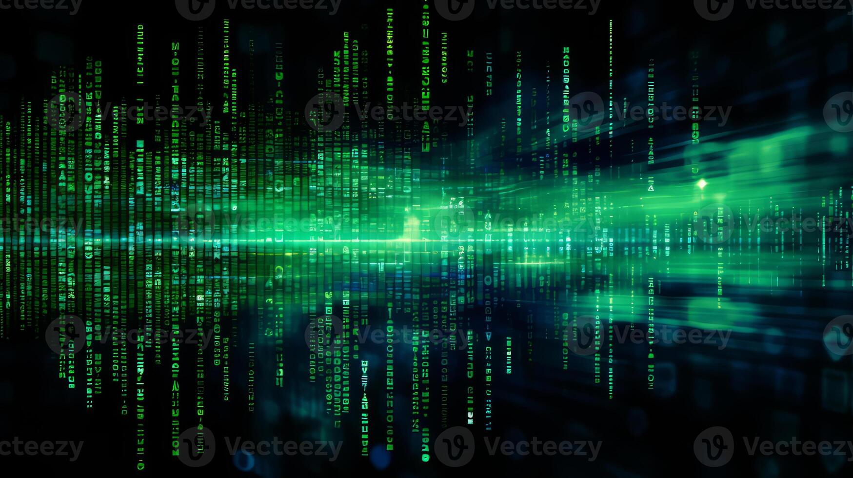 AI generated Abstract technological digital green background. Cyberspace and the concept of digital data. photo