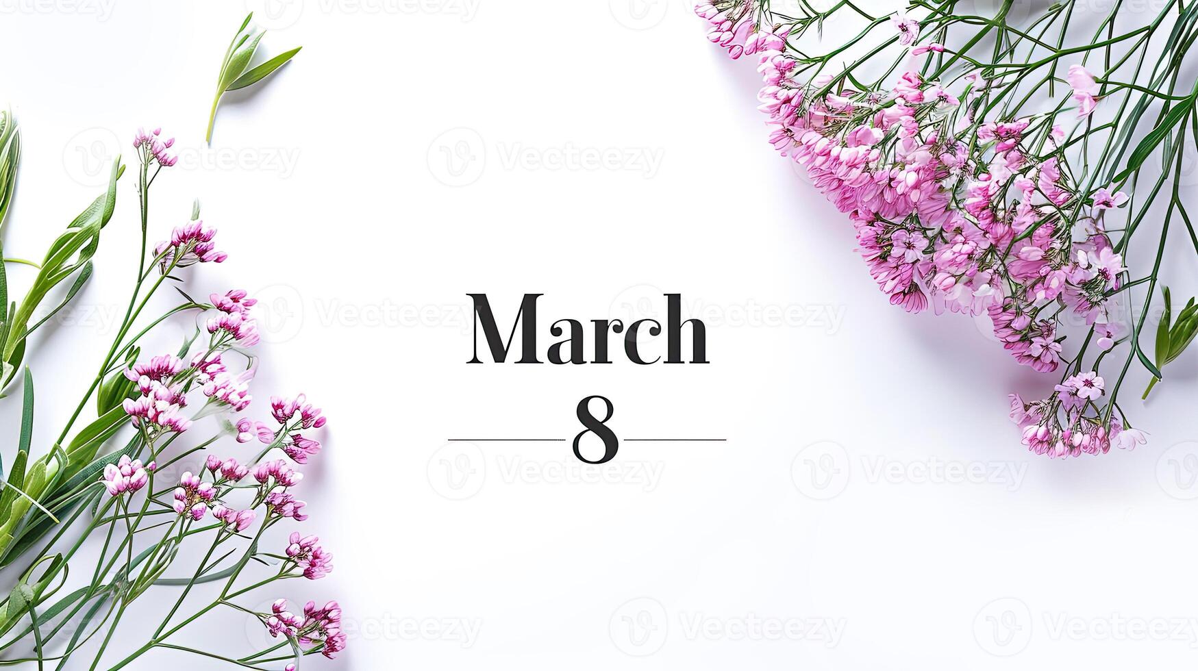 AI generated Spring banner on white background, text -March 8, photo style, modern design. Flowers composition.