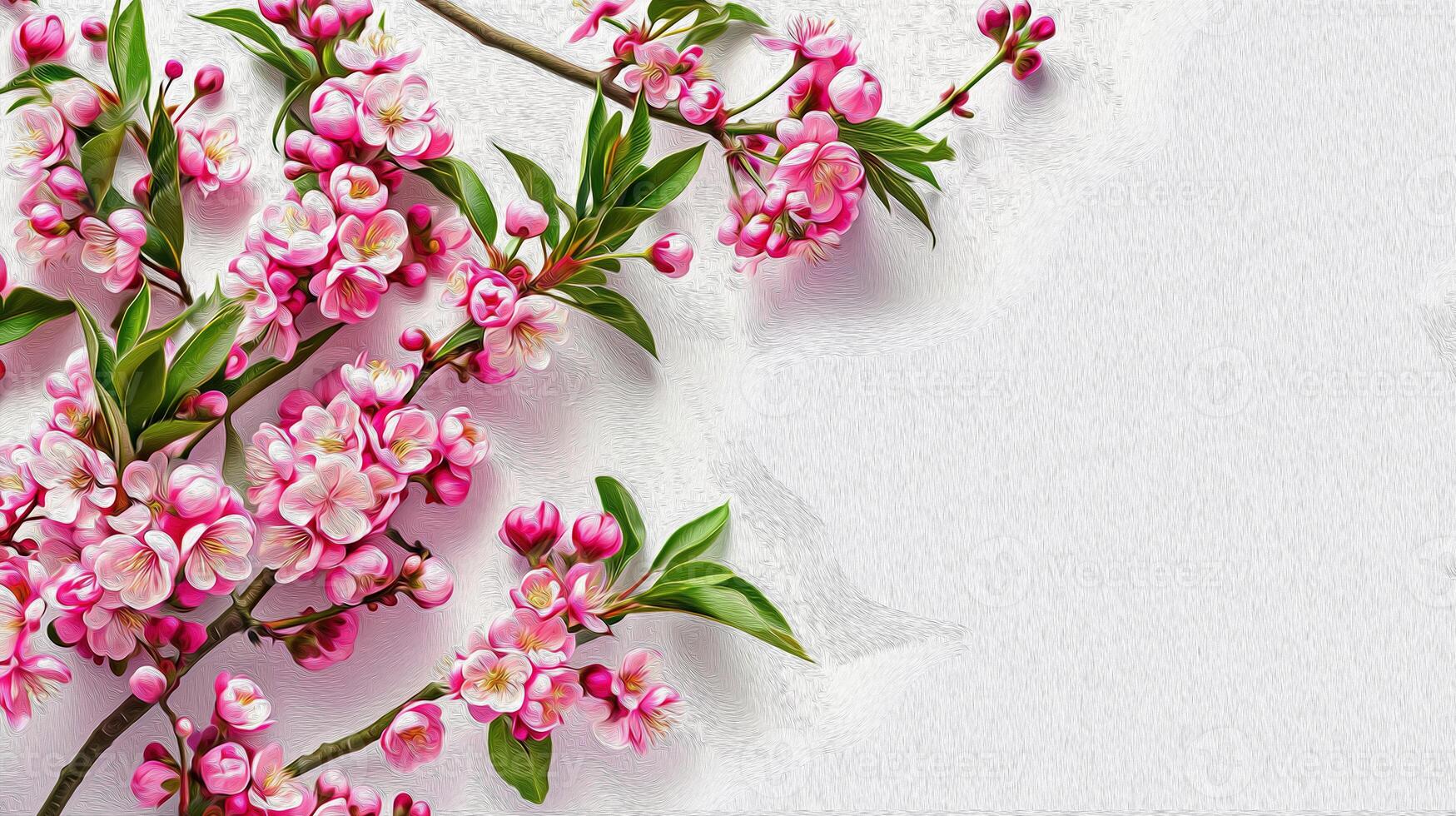 ai generado un rama de rosado cierne sakura en un ligero antecedentes de cerca. texturizado petróleo cuadro. primavera renacimiento concepto. foto