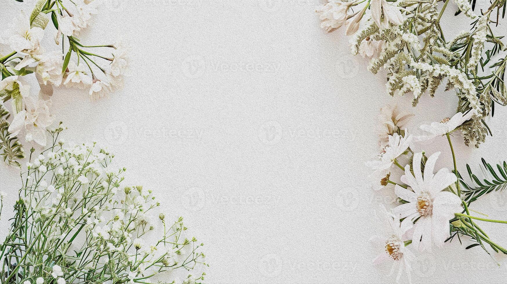 AI generated Floral spring frame of flowers on a white background. Spring diagonal pattern with place for text. photo