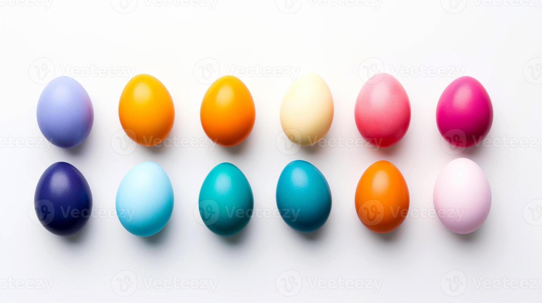 AI generated Painted Easter eggs isolated on white background . Colorful Easter eggs on white with copy space. photo