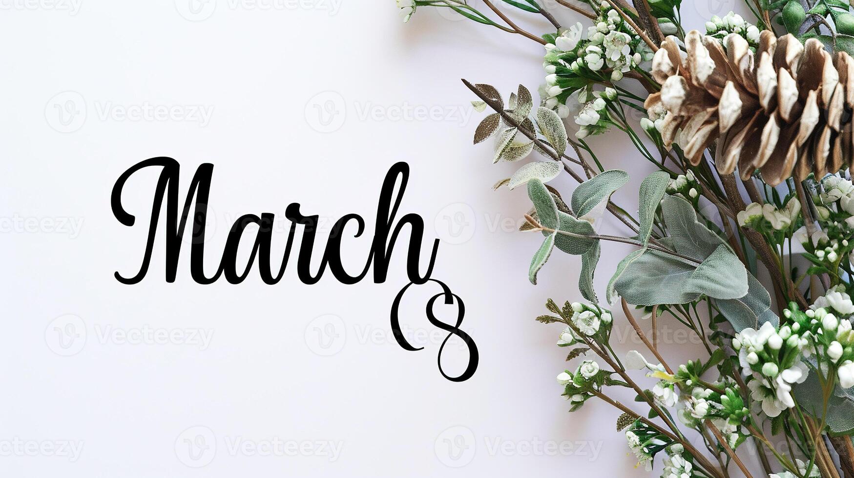 AI generated Spring banner on white background. Flowers composition on a white background. Flat lay, top view, copy space. photo