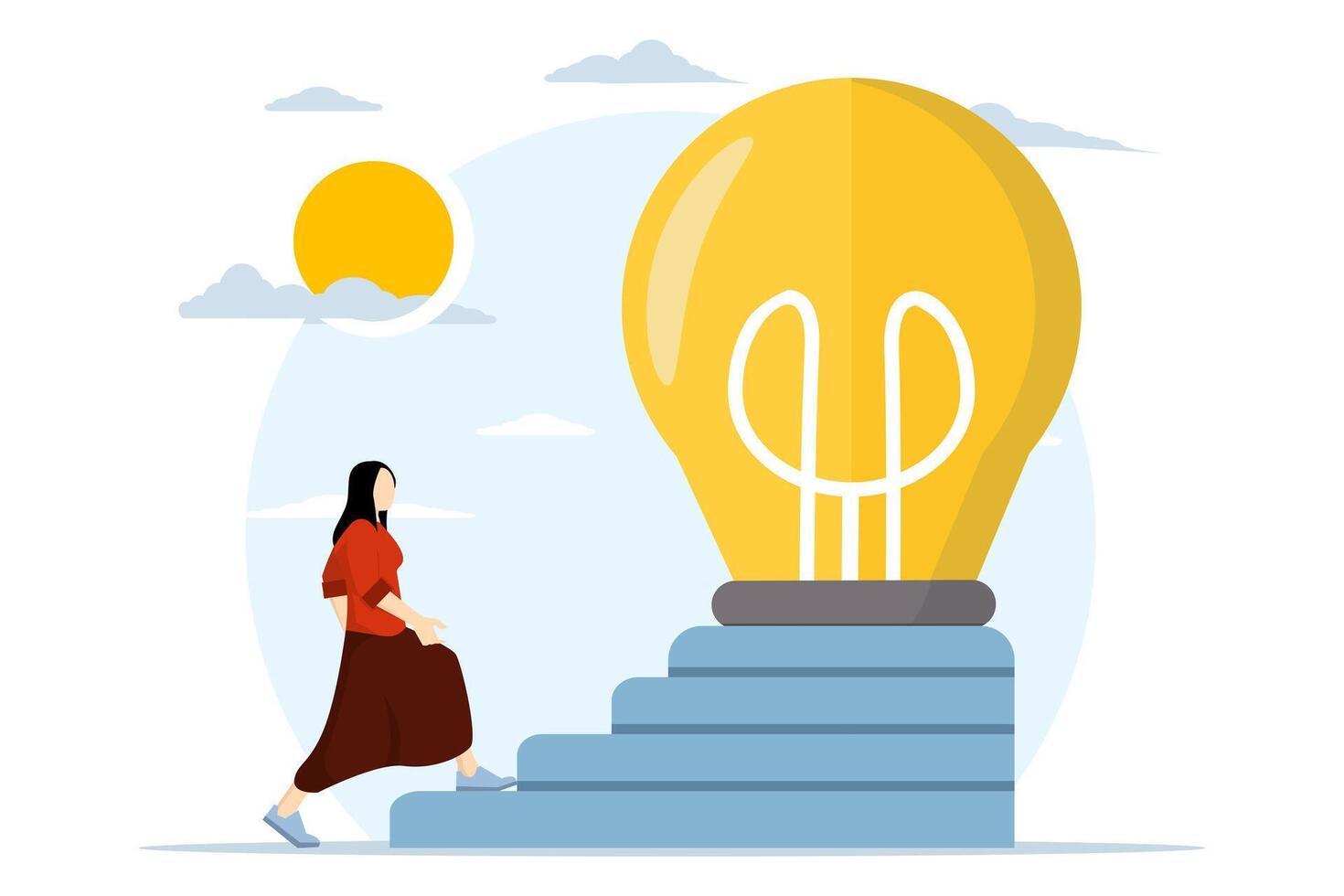 Creativity concept for business ideas, career path or goal achievement, thinking and brainstorming for new ideas or opportunities. business people are starting to climb the ladder to big ideas. vector