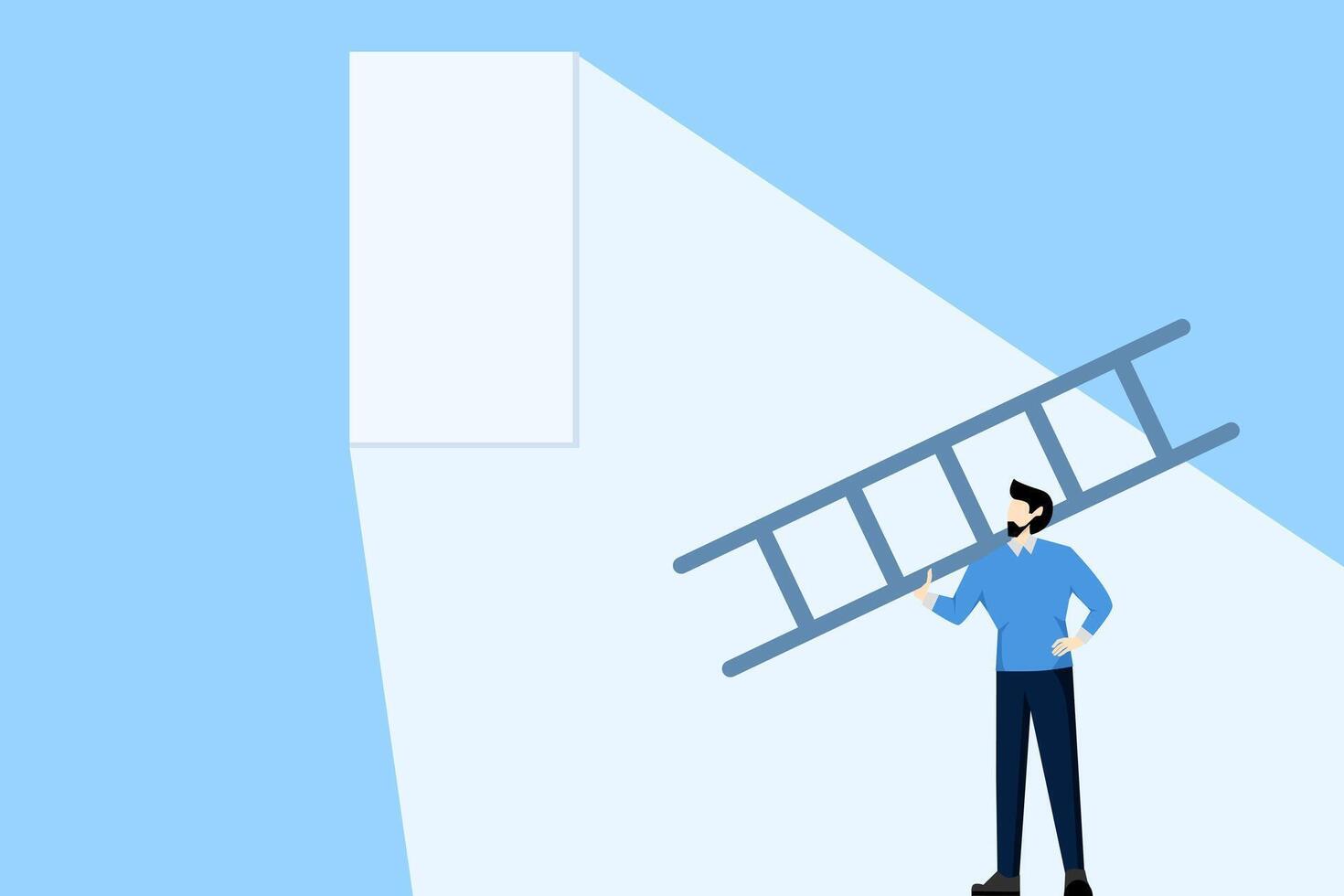 Business concept hope to solve crisis problems, plans and strategies to achieve achievements, ladder of success, businessman holding ladder looking at hope plan to climb and escape through light exit. vector