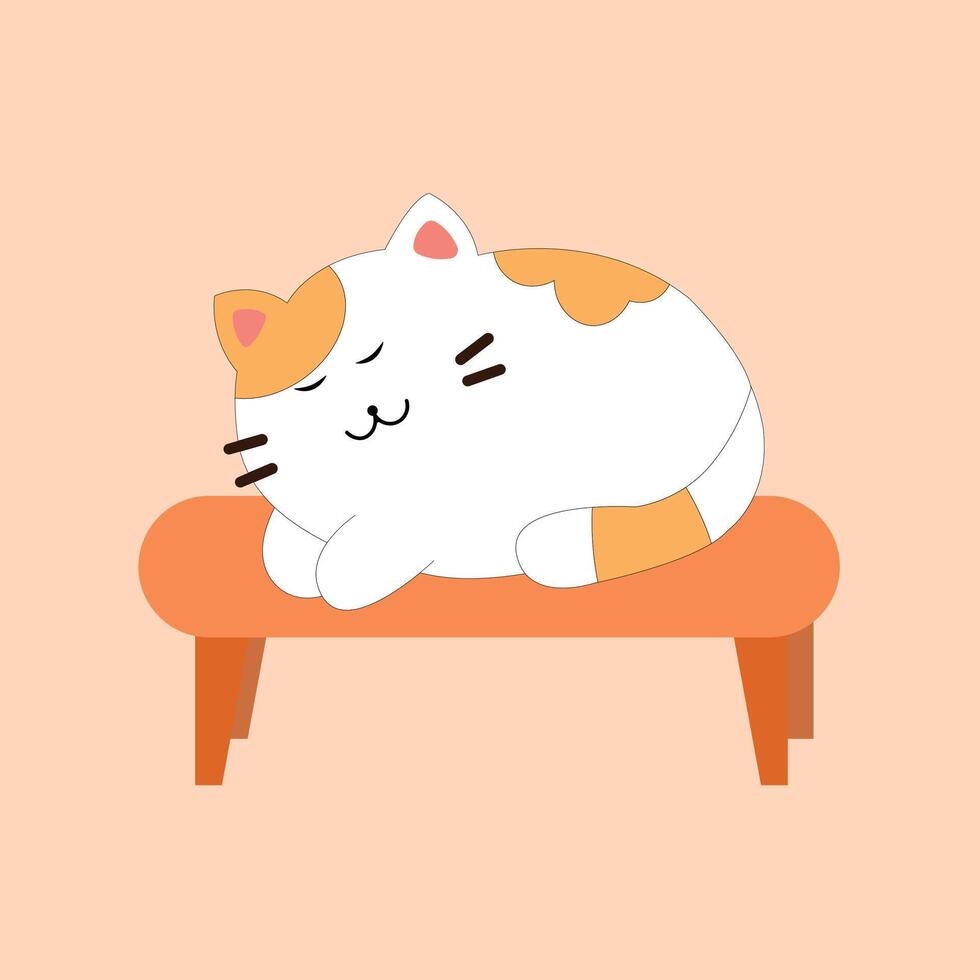 Cute sleeping cat vector illustration. Flat cartoon minimalist isolated cat on the background