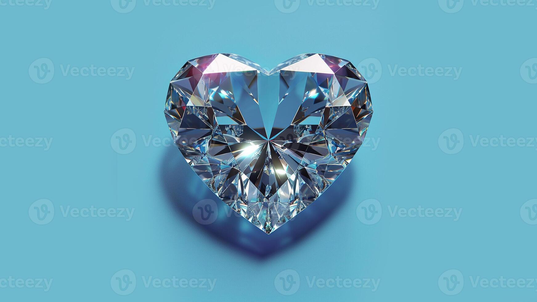 AI generated Faceted heart made of precious stones on a blue background with shadow. Heart shaped diamond isolated on a light blue background. Valentine's Day concept. photo