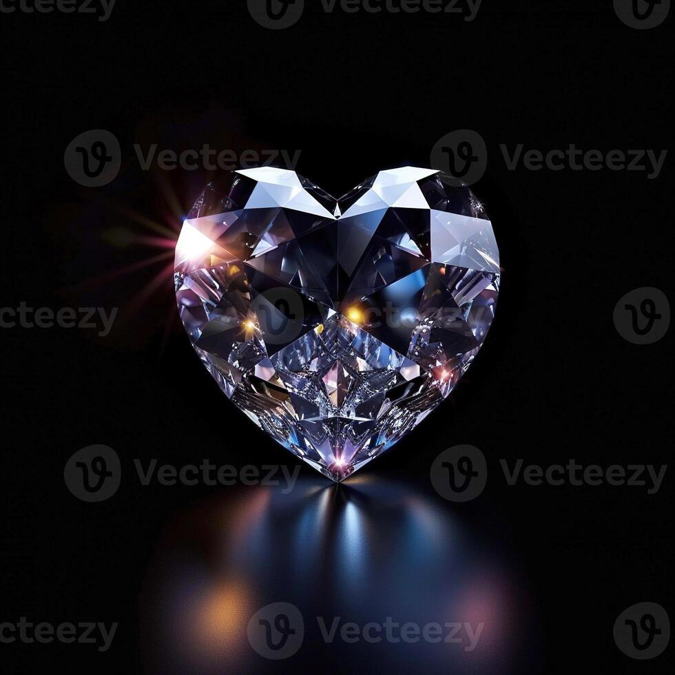 AI generated Gemstone heart on a black background. Heart made of precious stones on a black background with shadow. Diamond in the shape of a heart on a dark background. photo