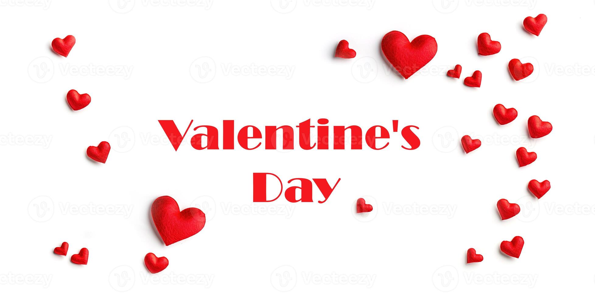 AI generated Valentine day greeting concept. Red hearts on white background top view. photo