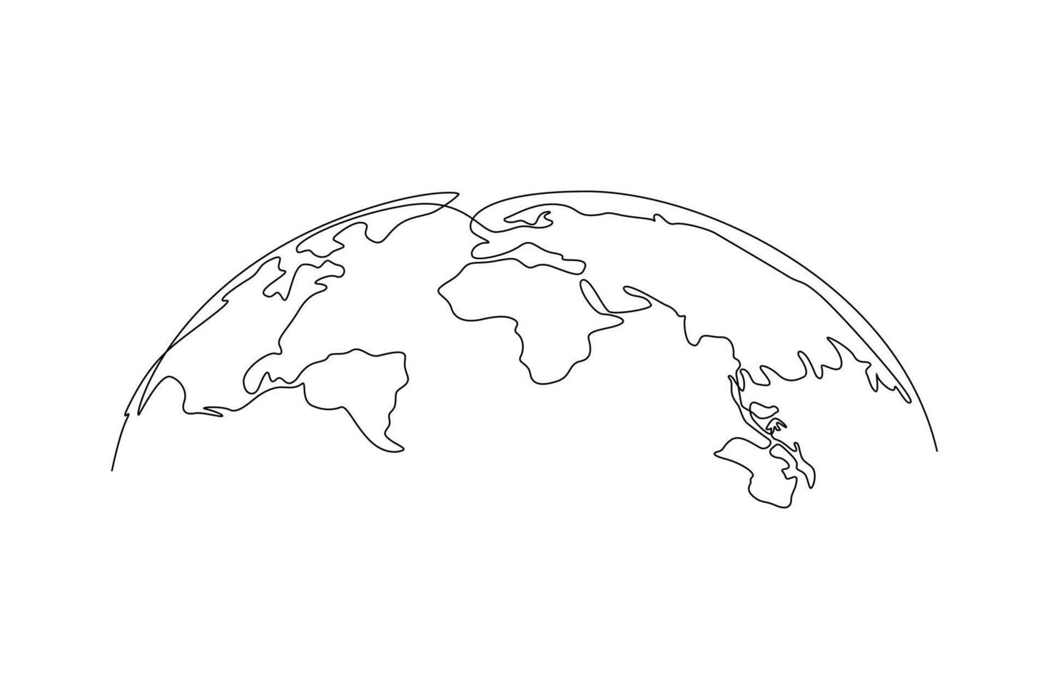 Continuous one line drawing World map concept. Doodle vector illustration.