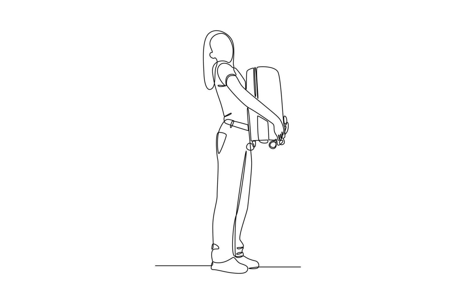 Continuous one line drawing Traveling with bag or suitcase concept. Doodle vector illustration.
